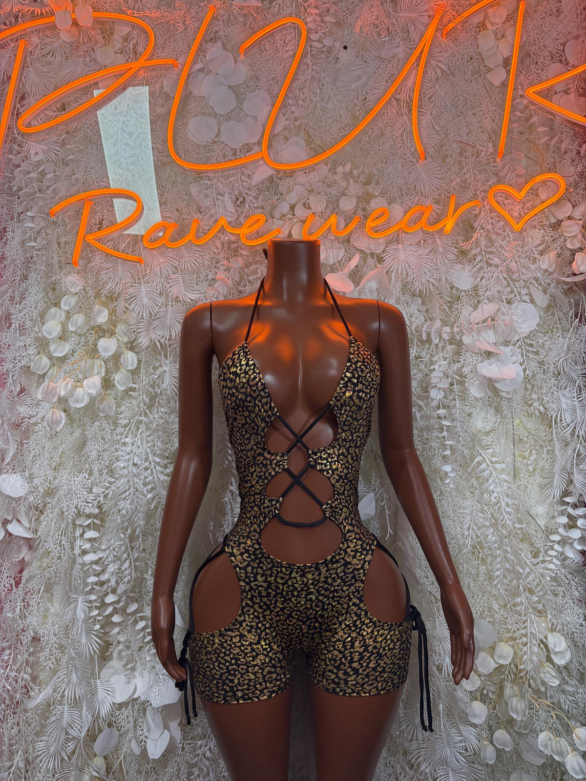Bottlegirl Bodysuit Gold Cheetah - Bartender Outfit, Dancewear, One-Piece Ravewear, Clubwear, Festival Fashion