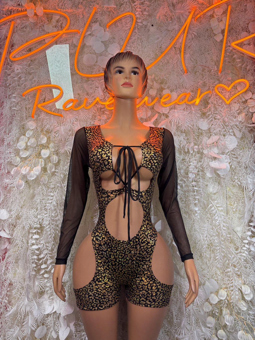 Bottlegirl Bodysuit Gold Cheetah - Bartender Outfit, Dancewear, One-Piece Ravewear, Clubwear, Festival Fashion