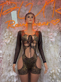 Bottlegirl Bodysuit Gold Cheetah - Bartender Outfit, Dancewear, One-Piece Ravewear, Clubwear, Festival Fashion