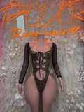 Bottlegirl Outfit Gold Cheetah - Bartender Bodysuit, Dancewear, One-Piece Ravewear, Clubwear, Festival Fashion