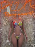 Exotic Dancewear - One Piece Heart Print Slingshot Festival Outfit, EDM Dancewear, Party Clubwear