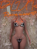 Cow Print Exotic Dancewear - Two Piece Bodysuit Festival Outfit, EDM Dancewear, Party Clubwear