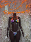 Two-piece bodysuit set: heart print bra and thong, multicolor