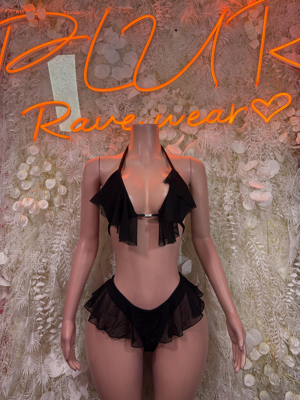 Exotic Dancewear - Two Piece Black Bodysuit Festival Outfit, EDM Dancewear, Party Clubwear