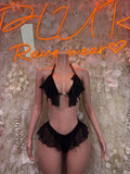 Exotic Dancewear - Two Piece Black Bodysuit Festival Outfit, EDM Dancewear, Party Clubwear