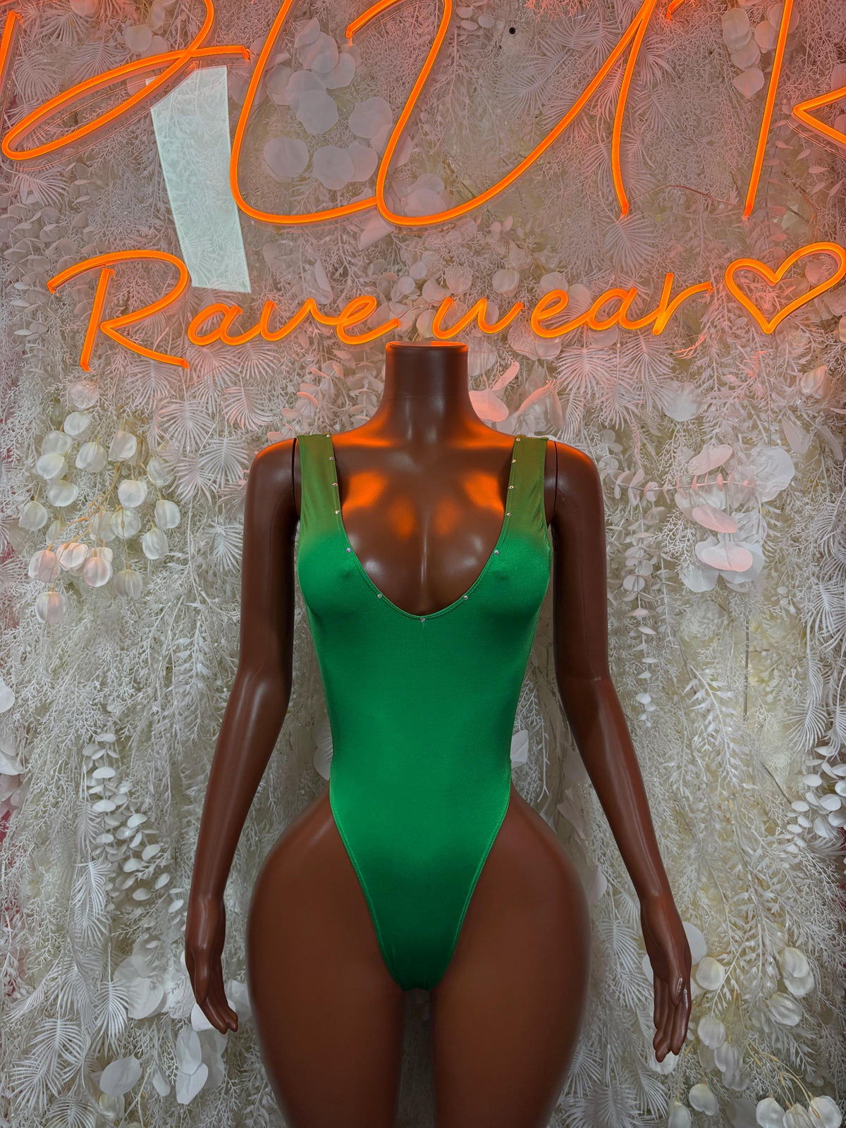 St Patrick’s Day Green Bottlegirl Bodysuit, Festival Rave Outfit