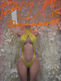 Rave Clothing Yellow Metallic Bodysuit - Exotic Dancewear for Performers, Raves, & Festival Clothing