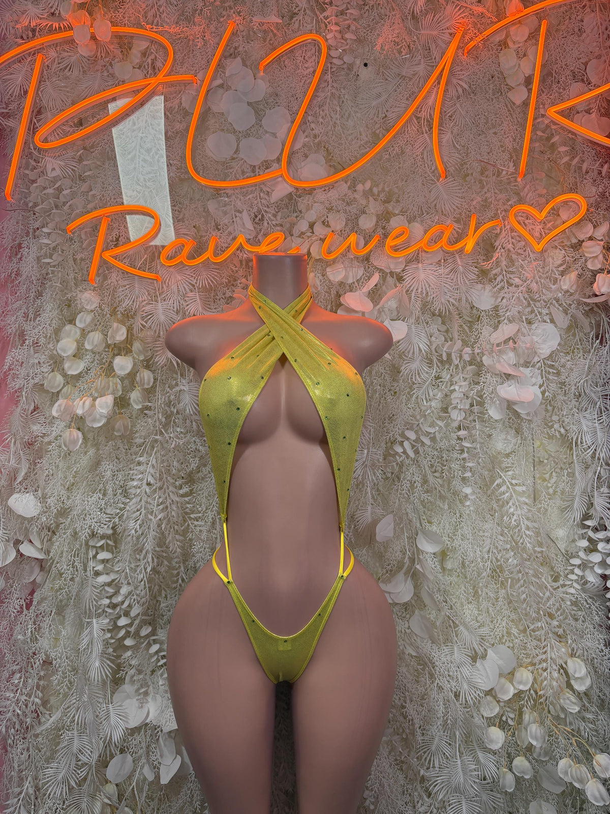 Rave Clothing Yellow Metallic Bodysuit - Exotic Dancewear for Performers, Raves, & Festival Clothing