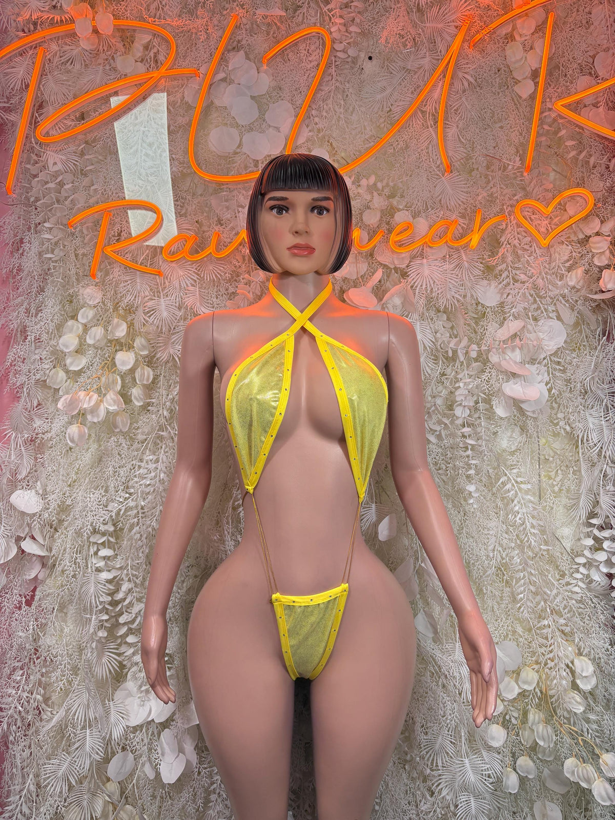 Bottlegirl Yellow Metallic Bodysuit - Exotic Dancewear for Performers, Raves, & Festival Clothing
