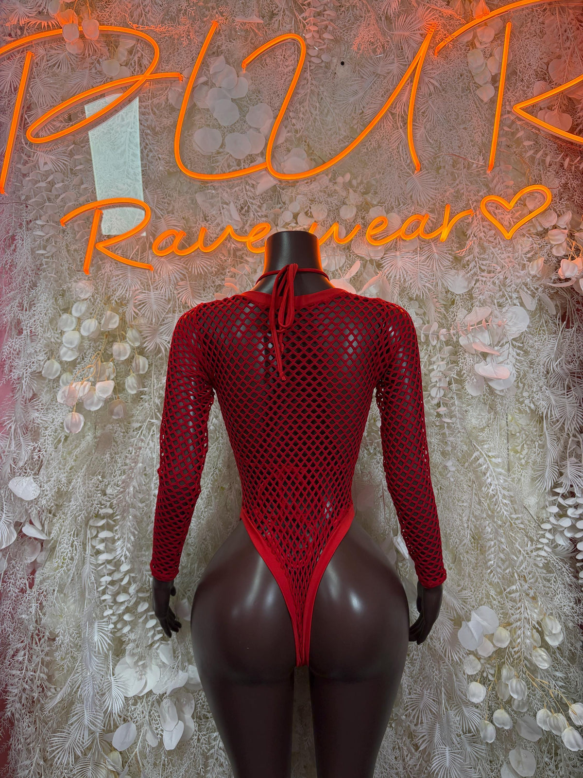 Bottlegirl Red Fishnet Bodysuit - Bottle Service Outfit, Rave Festival Clubwear One Piece Dancewear - image 2