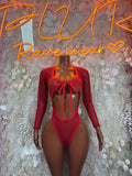 Bottlegirl Red Fishnet Bodysuit - Bottle Service Outfit, Rave Festival Clubwear One Piece Dancewear