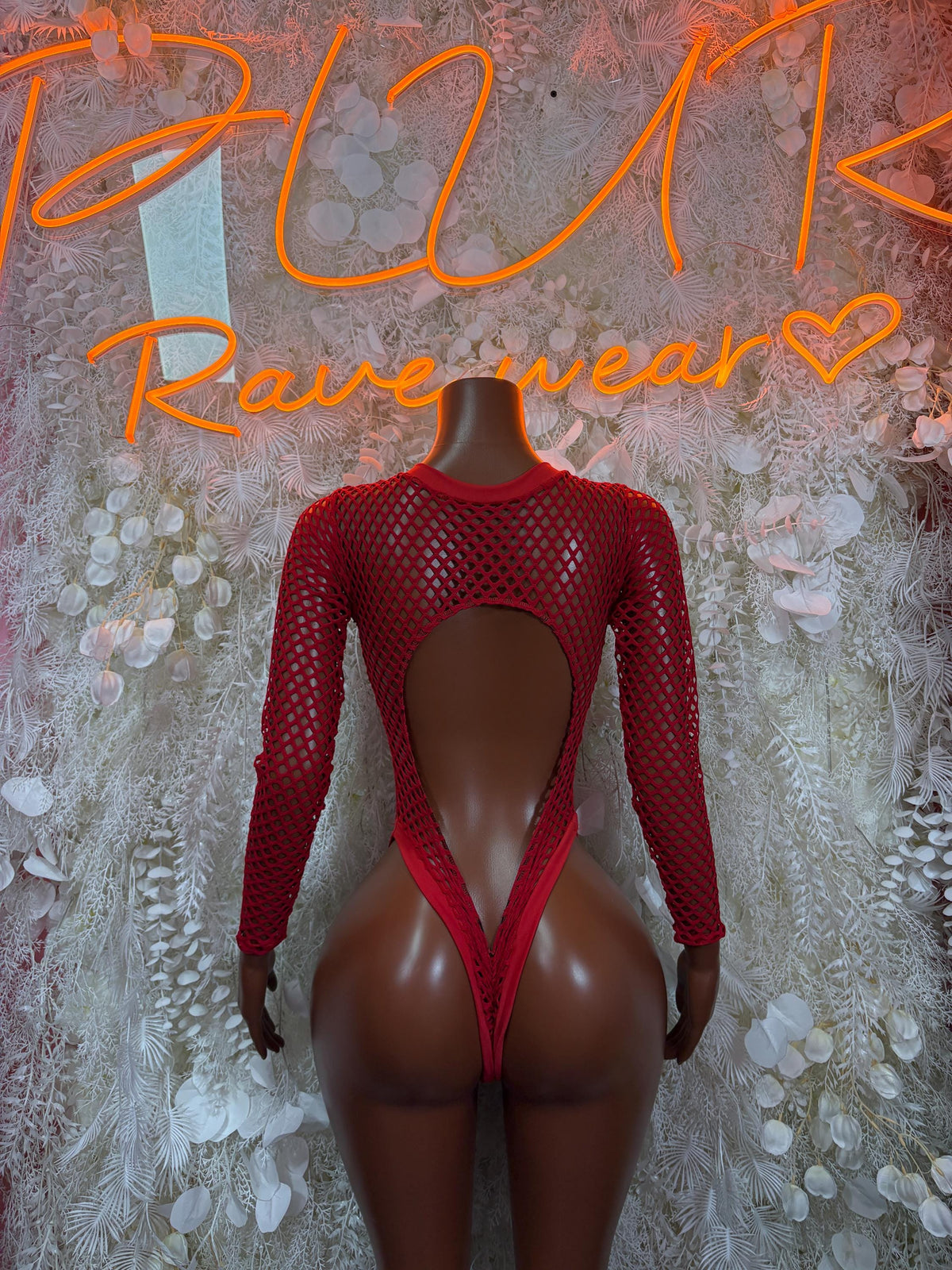 Bottlegirl Red Fishnet Bodysuit - Bottle Service Outfit, Rave Festival Clubwear One Piece Dancewear - image 2