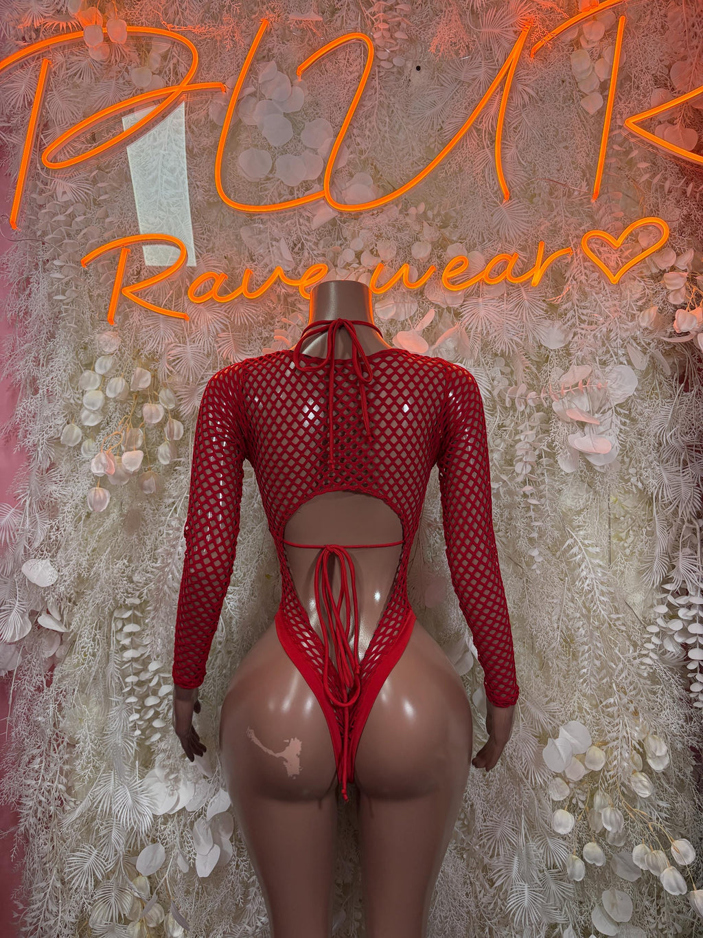 Bottlegirl Red Fishnet Bodysuit - Bottle Service Outfit, Rave Festival Clubwear One Piece Dancewear - image 2