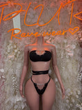 Rave Outfit - Two Piece Black Bodysuit Festival Outfit Dancewear, Party Clubwear