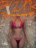 Rave Outfit  Lace Black Two Piece Bikini Set Festival Outfit Clubwear Swimwear Outfit