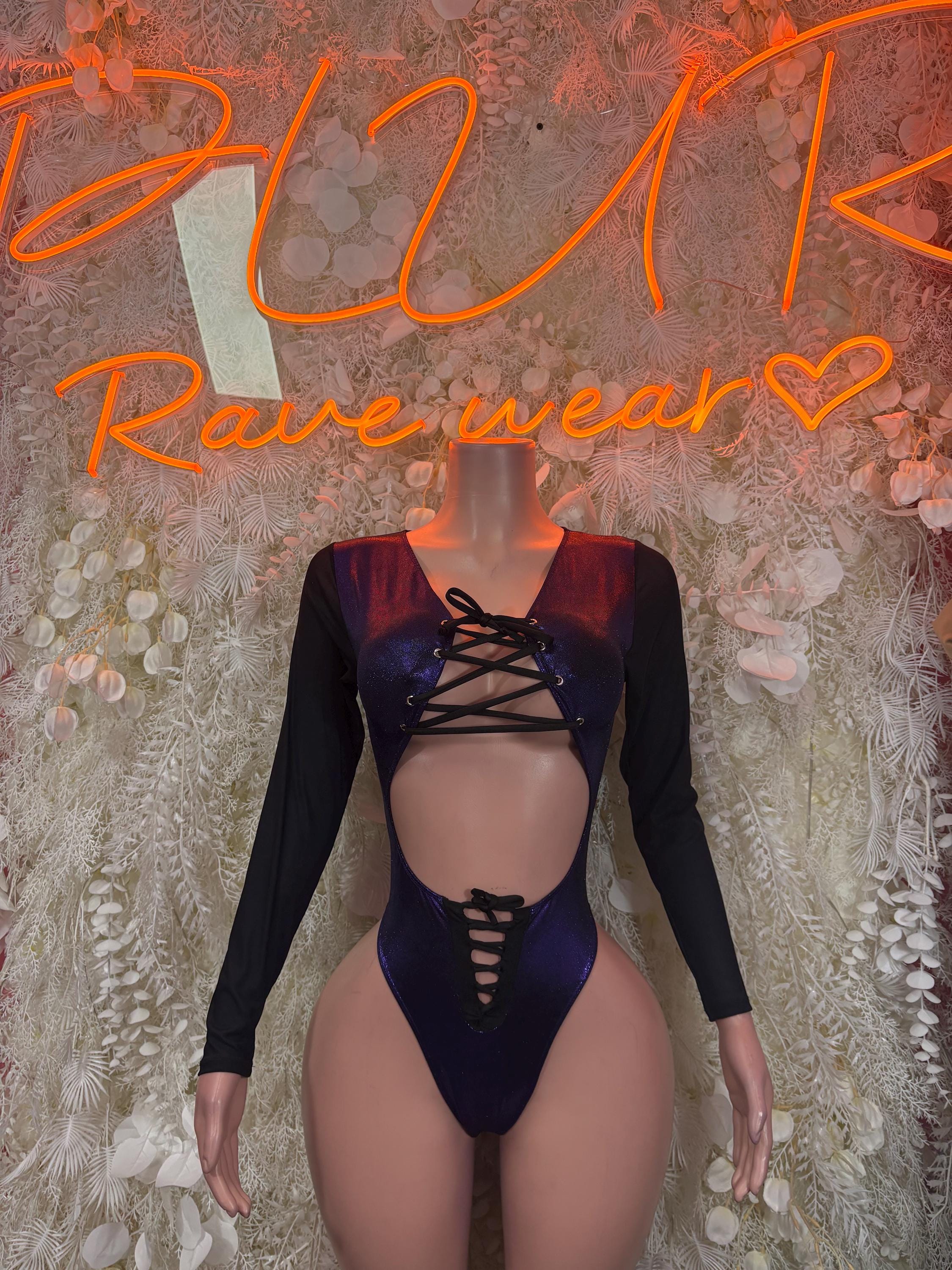 Bartender Bodysuit Purple Metallic  One Piece Festival Outfit Clubwear Bottlegirl Outfit