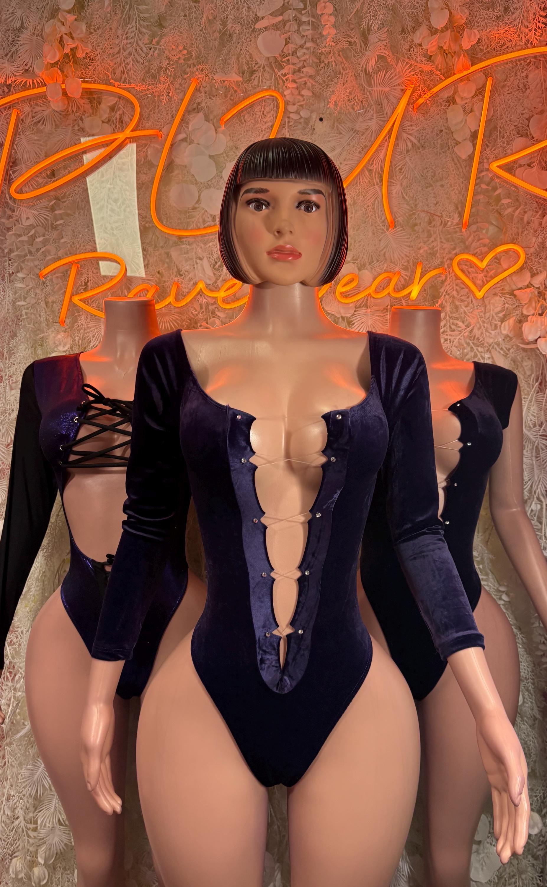 Bartender Bodysuit Purple Velvet  One Piece Festival Outfit Clubwear Bottlegirl Outfit