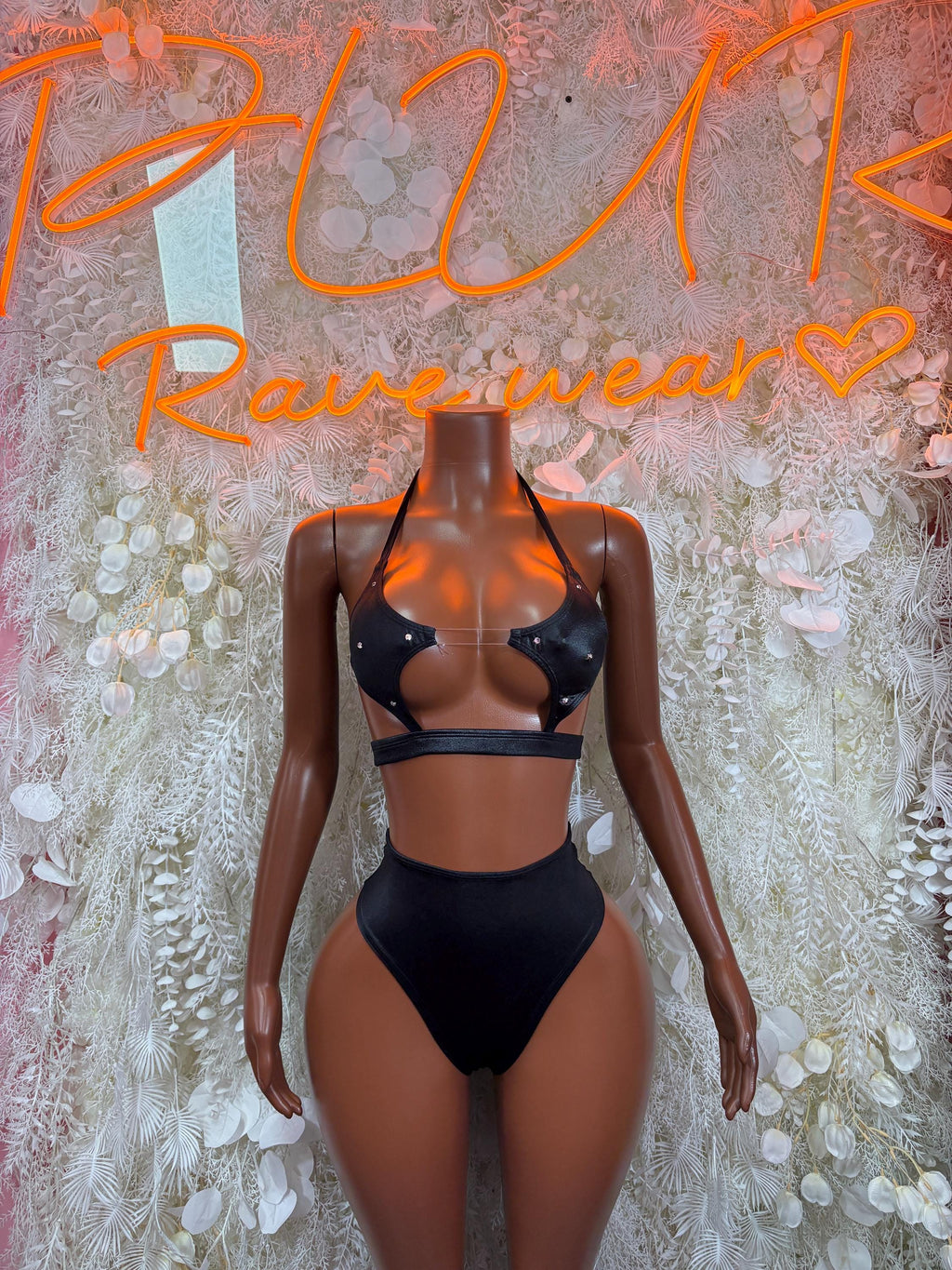 Rave Outfit Black Two Piece Set Festival Outfit Exotic Dancewear Clubwear