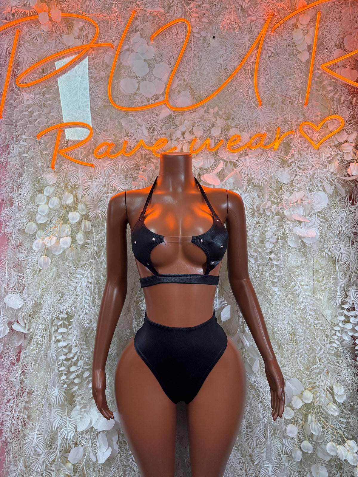 Rave Outfit Black Two Piece Set Festival Outfit Exotic Dancewear Clubwear