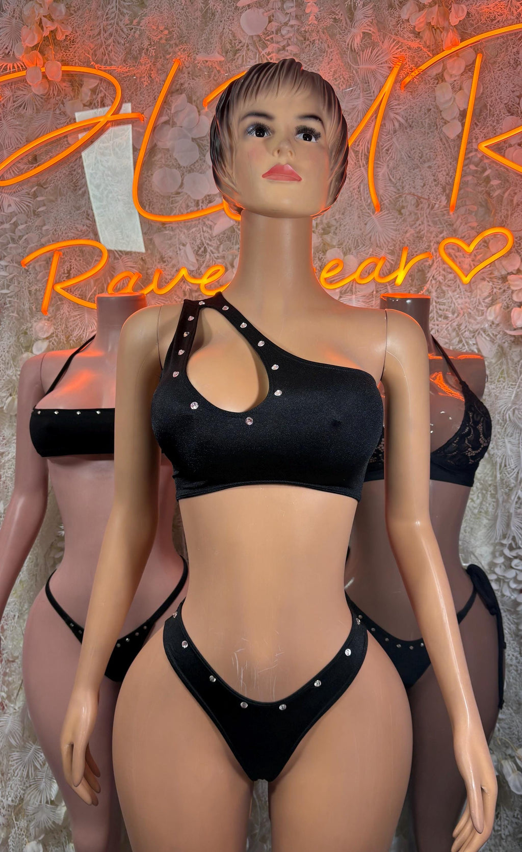 Ravewear Bikini Black Two Piece Festival Rave Outfit Clubwear Dancewear - image 3