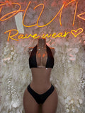 Rave Outfits Black Two Piece Set Festival Rave Outfit Clubwear Dancewear