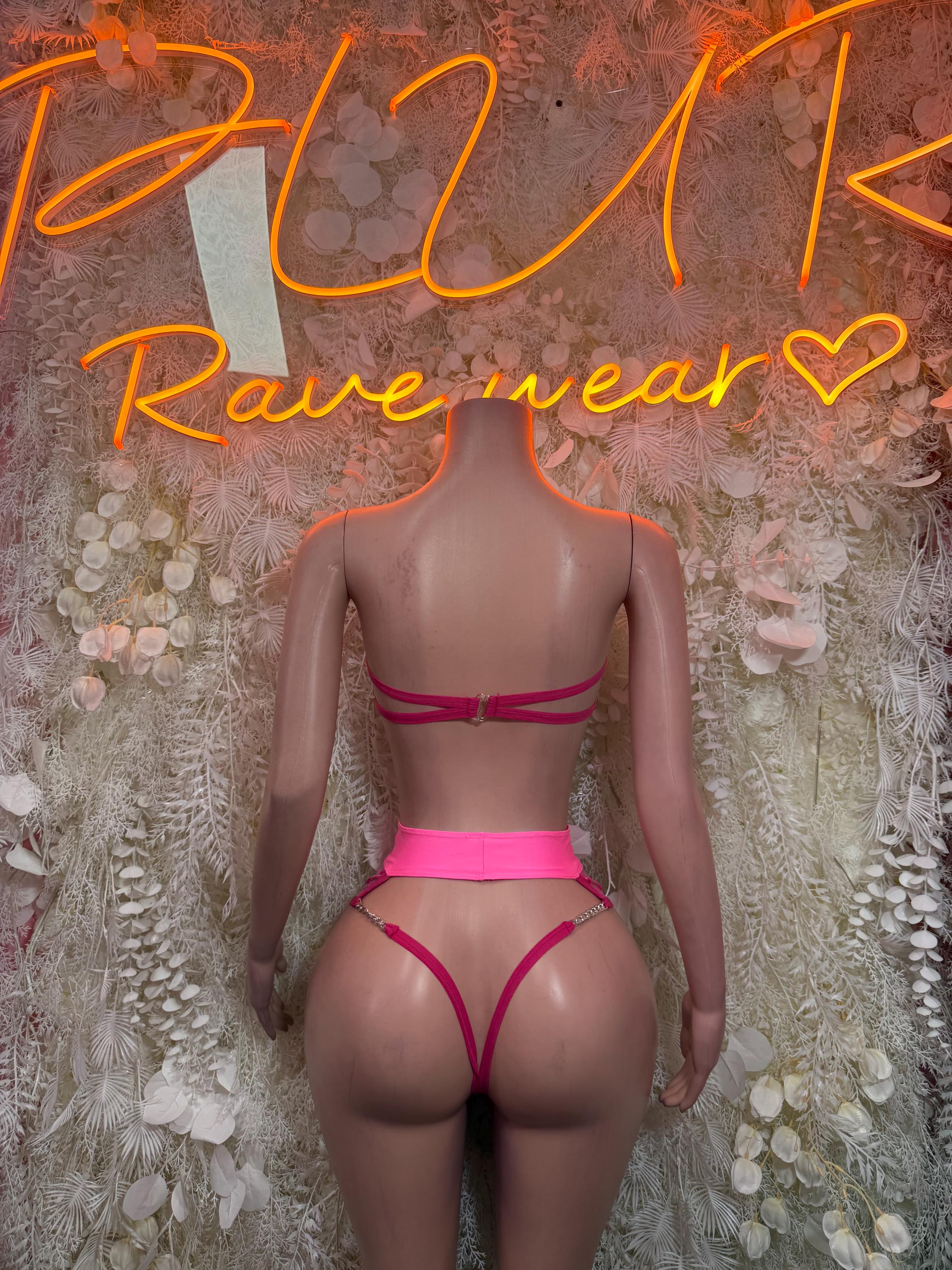 Festival Clothing Pink Two Piece Rave Outfit, Clubwear, Performance Costume,  Party Clubwear