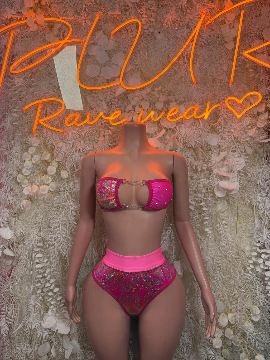 Festival Clothing Pink Two Piece Rave Outfit, Clubwear, Performance Costume,  Party Clubwear