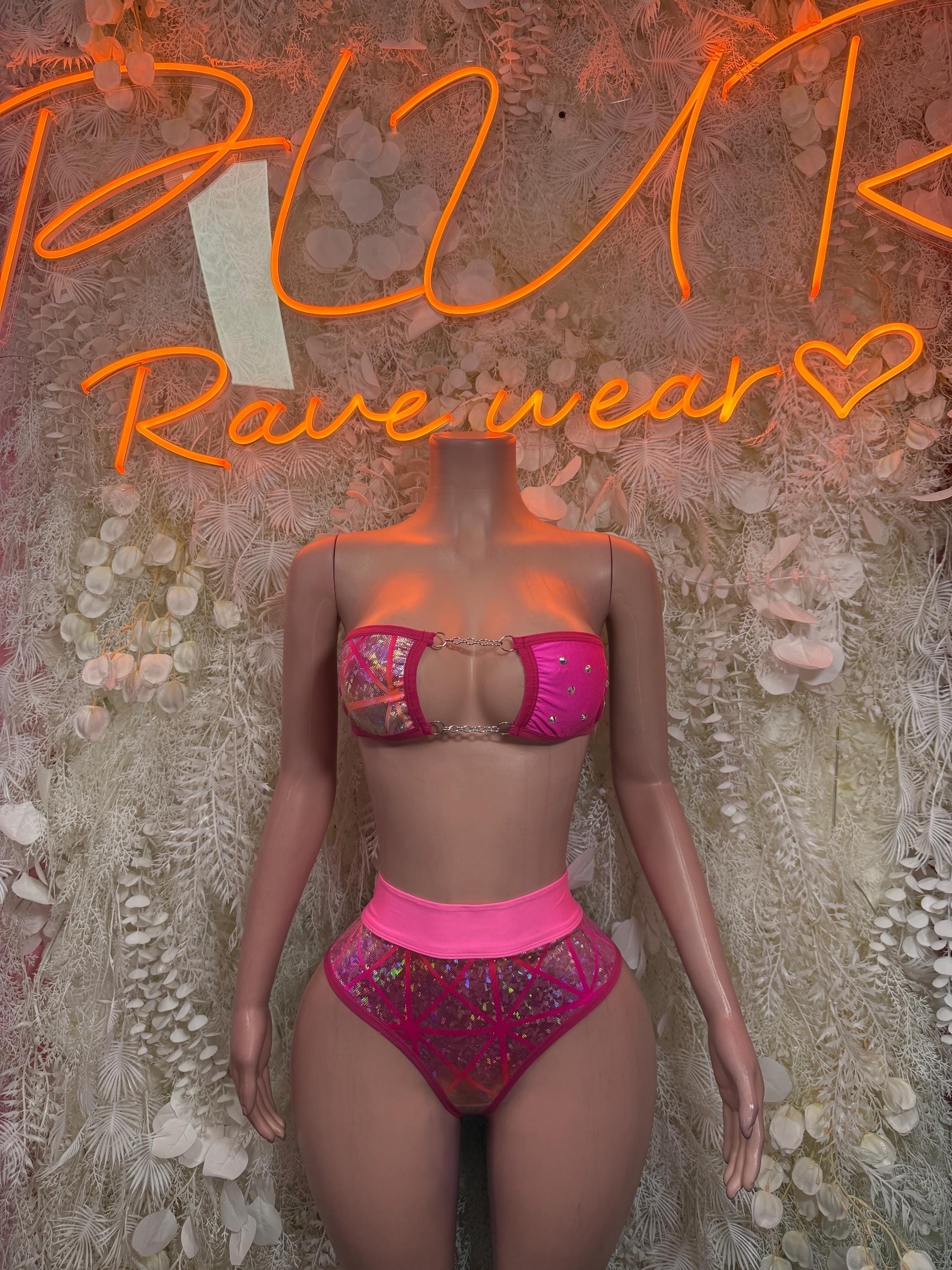 Festival Clothing Pink Two Piece Rave Outfit, Clubwear, Performance Costume,  Party Clubwear