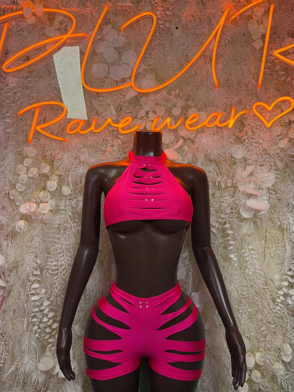 Festival Clothing Pink Two Piece Rave Outfit, Clubwear, Performance Costume,  Party Clubwear