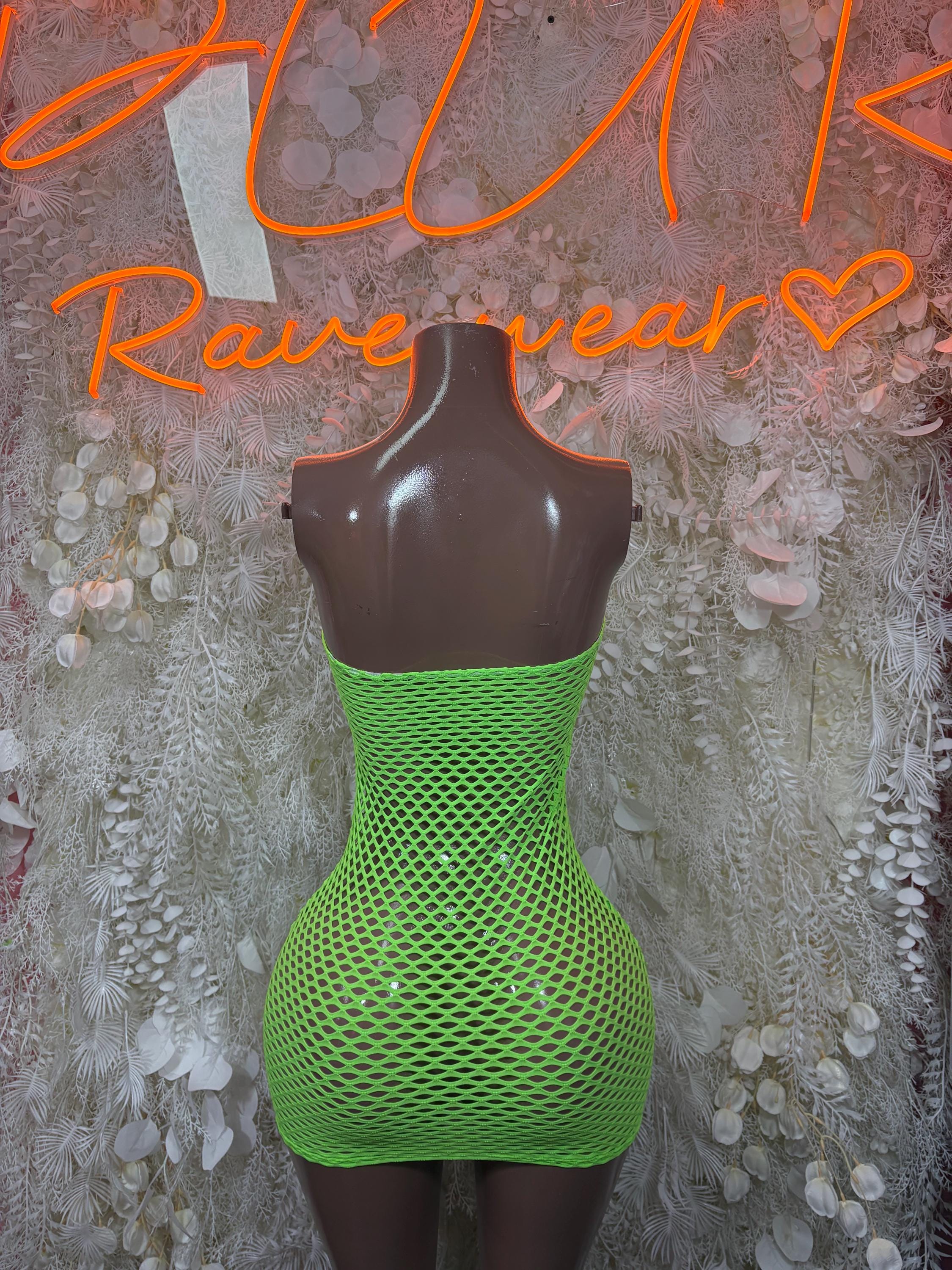 Fishnet Dress Neon - Mini  Club Rave Outfit,  Party Bodysuit Dress Club Outfit