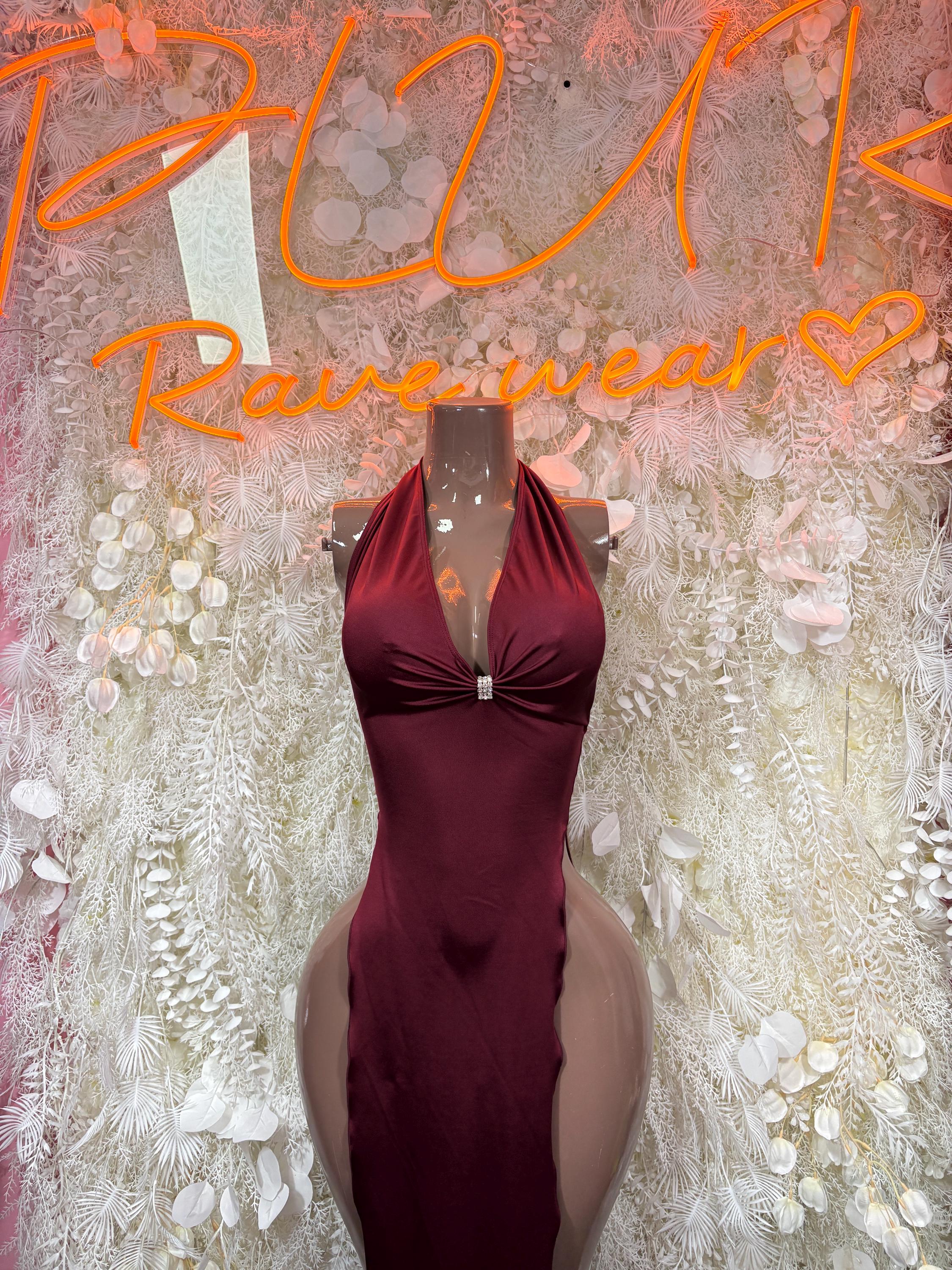 Exotic Dancewear Gown Burgundy - Elegant, Date Night Dress, Formal Evening Maxi Clubwear Dress