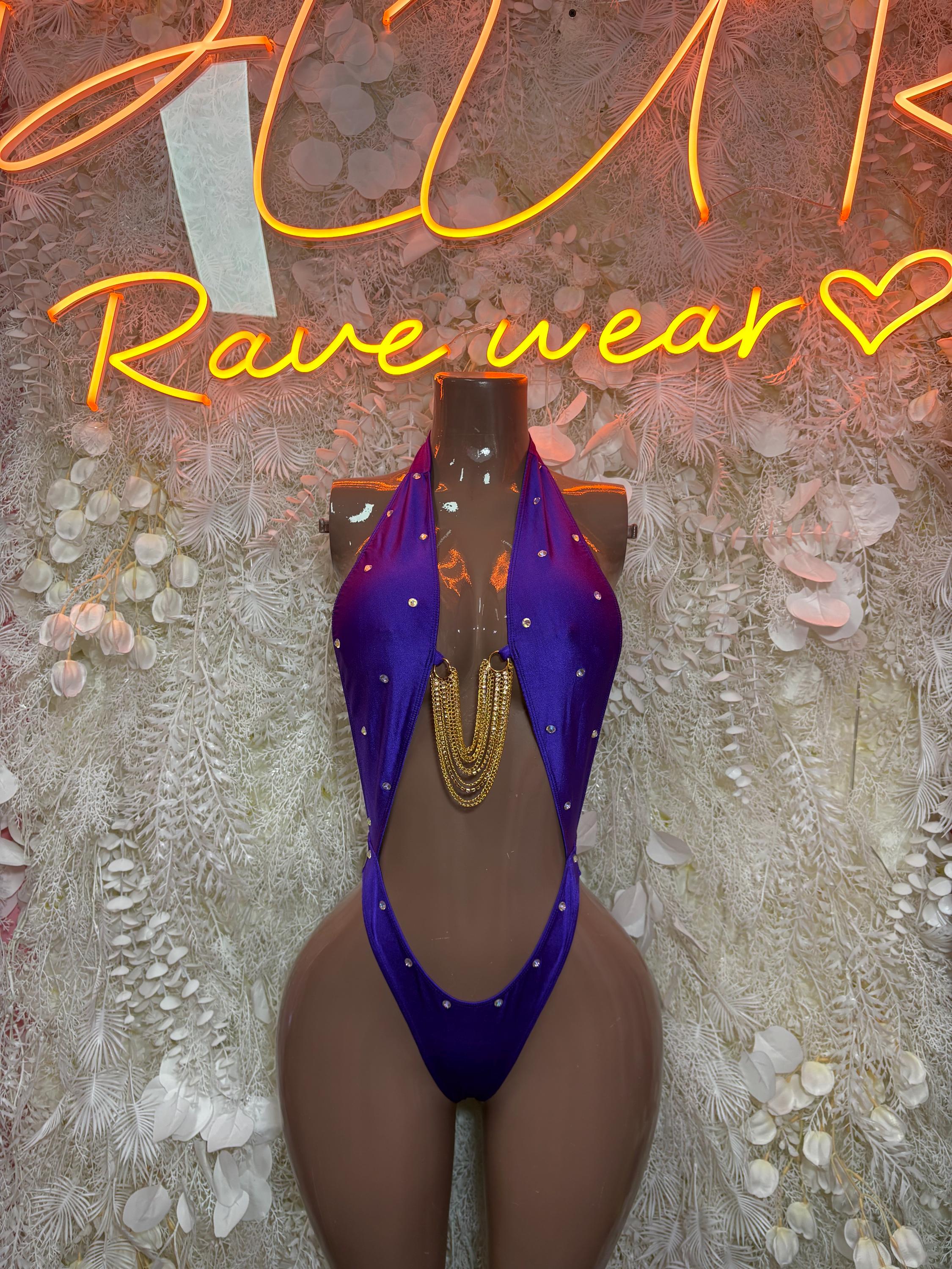 Bartender Outfit One-Piece Bodysuit - Purple Exotic Dancewear for Performers, Raves, & Festival Clothing