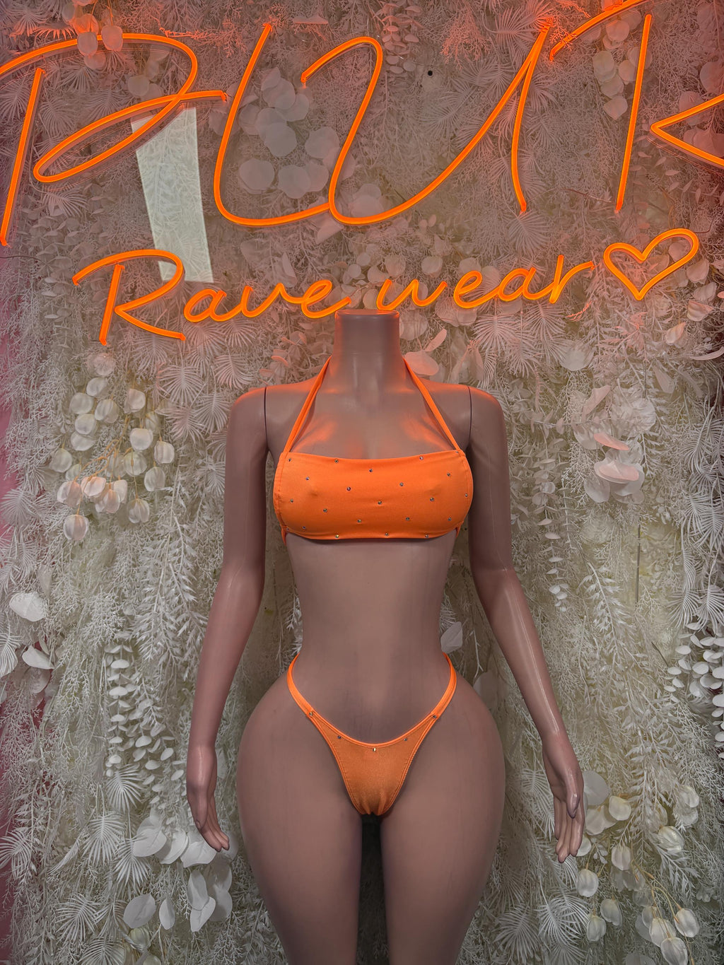 Rave Outfit Orange Two Piece Cop Top Bikini, Clubwear, Performance Costume,  Party Clubwear