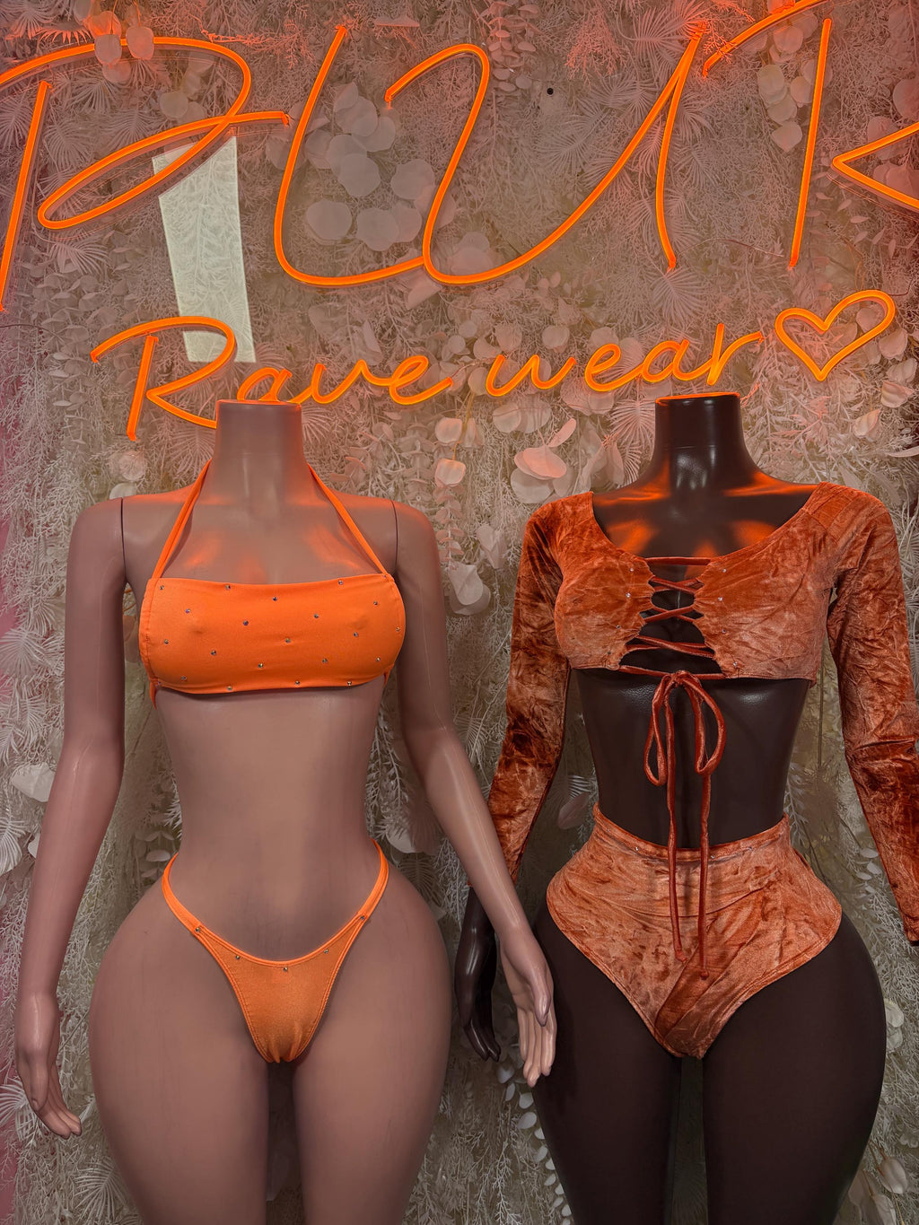 Rave Outfit Orange Velvet Two Piece , Clubwear, Performance Costume,  Party Clubwear