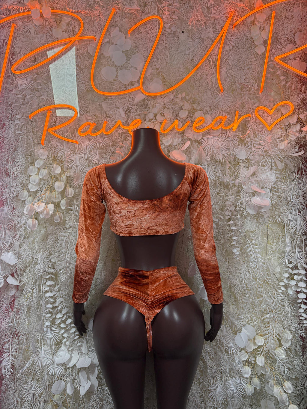 Rave Outfit Orange Velvet Two Piece , Clubwear, Performance Costume,  Party Clubwear