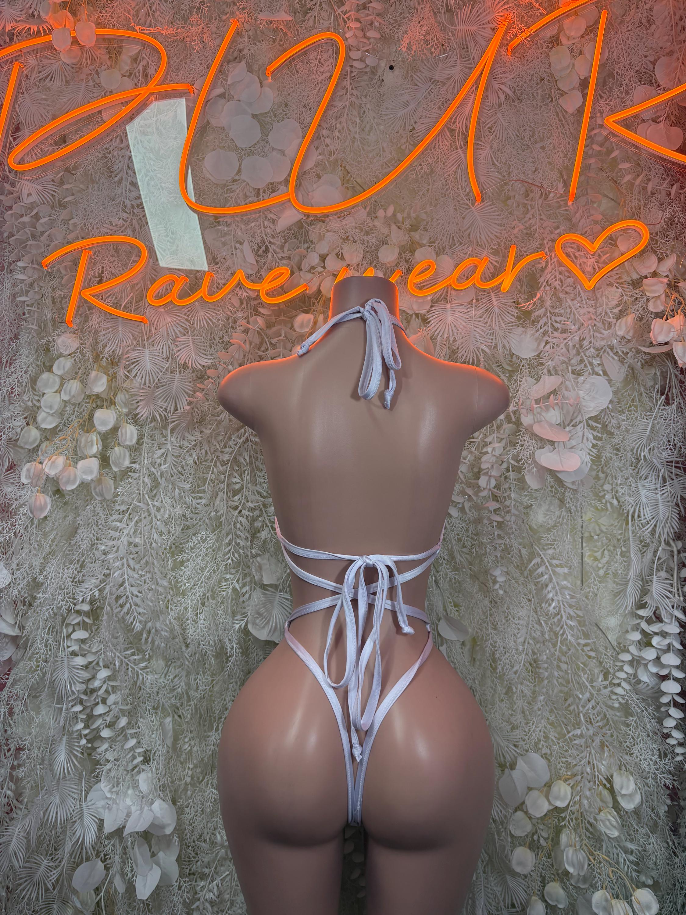 Dominican flag bodysuit back with light blue lace-up straps