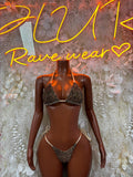 Summer Rave Festival Clothing Leopard Print Two Piece Bikini Set  – Exotic Dancewear  & Rave Wear