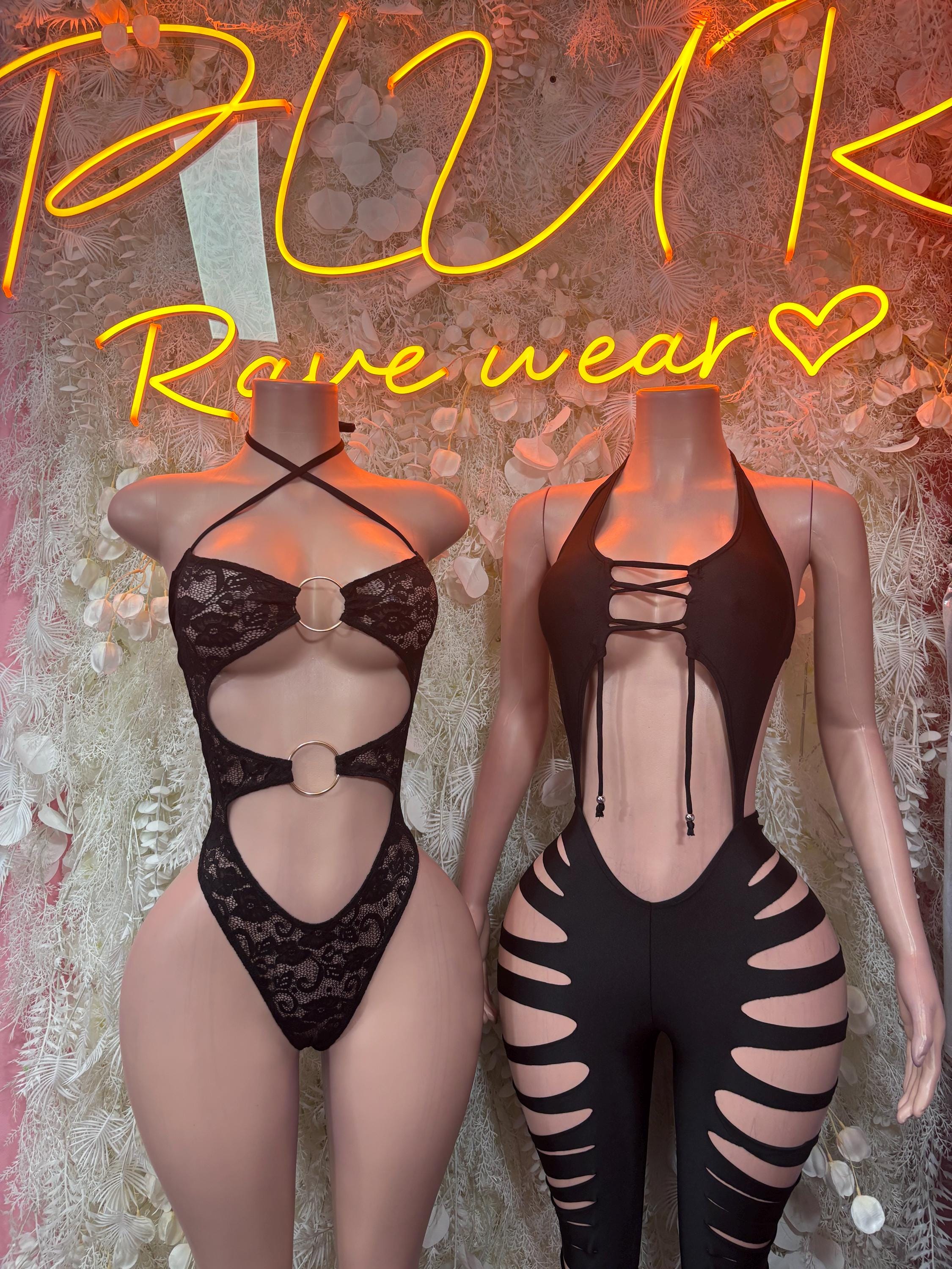 Bottlegirl One-Piece Bodysuit Black Mesh | Exotic Dancewear for Performers, Raves, & Festival Clothing