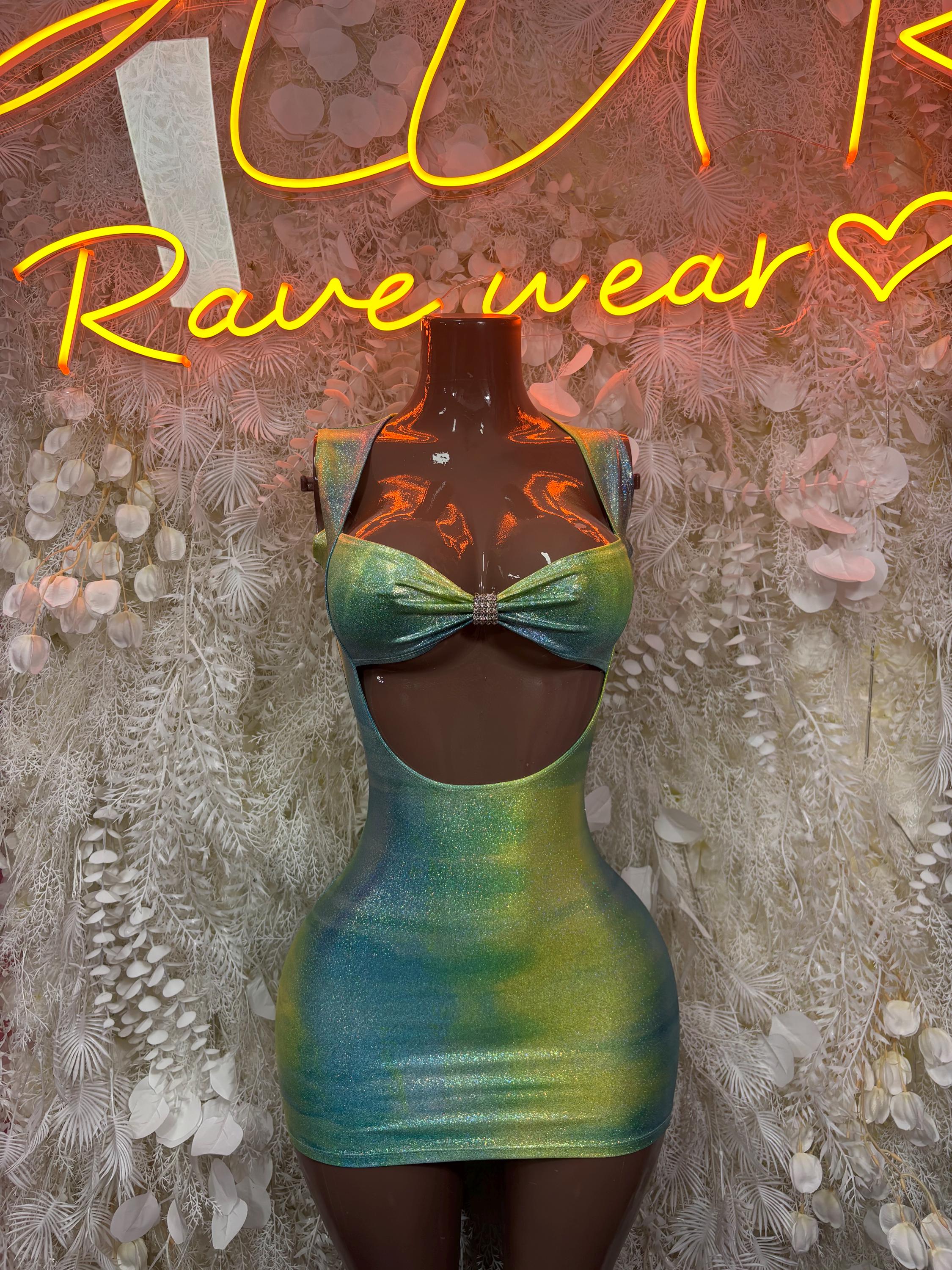 Aqua Green Metallic Dress One Piece  – Exotic Dancewear  & Rave Wear Festival Dress Club Outfit