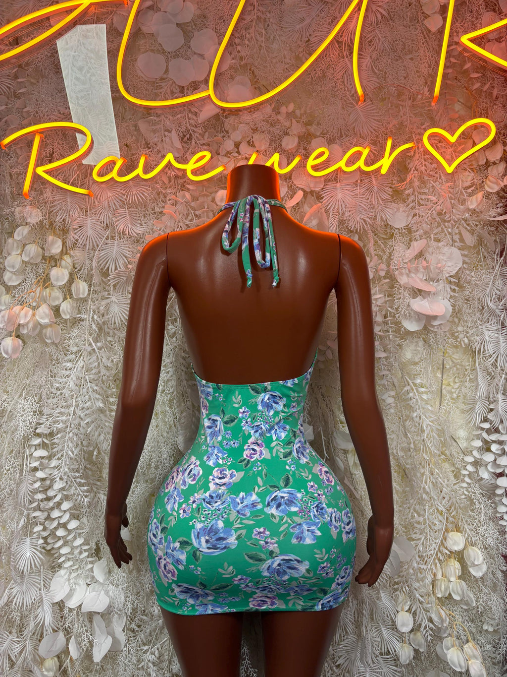Green Floral Print  Dress  One Piece  – Exotic Dancewear  & Rave Wear Festival Dress Club Outfit