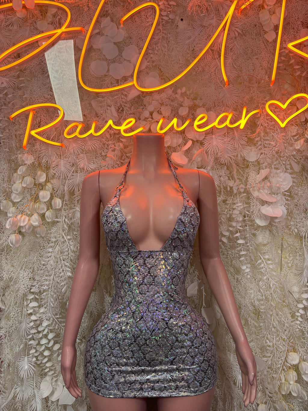 Silver Crushed Metallic Dress  One Piece  – Exotic Dancewear  & Rave Wear Festival Dress Club Outfit