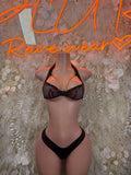 Black lace underwire bra with black thong, two-piece rave set