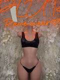 Black bralette and thong two-piece set with thin straps