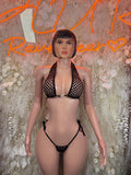 Black fishnet triangle bikini set with halter neck and tie-back bottoms