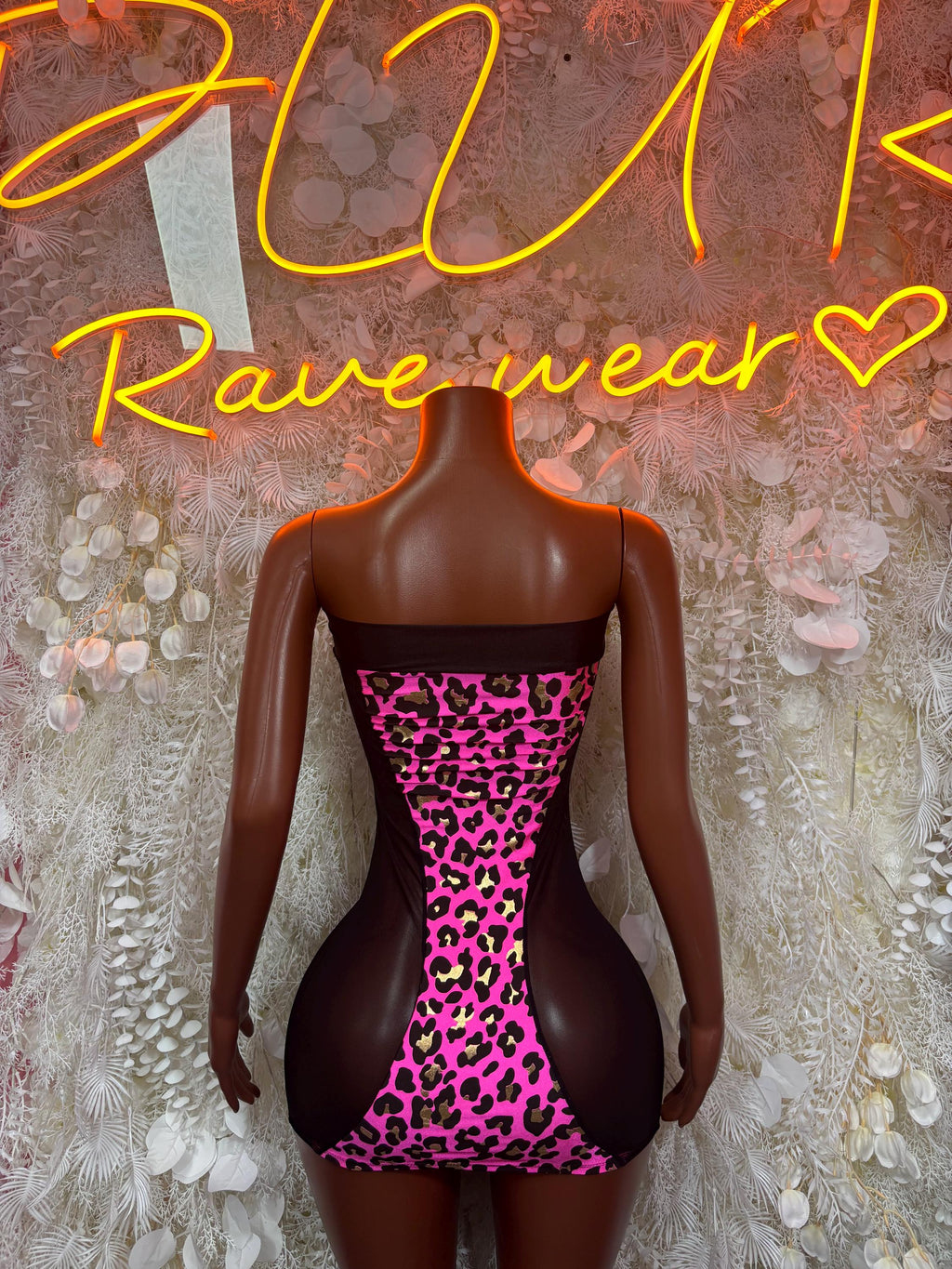 Pink leopard print corset one-piece dress with sweetheart neckline