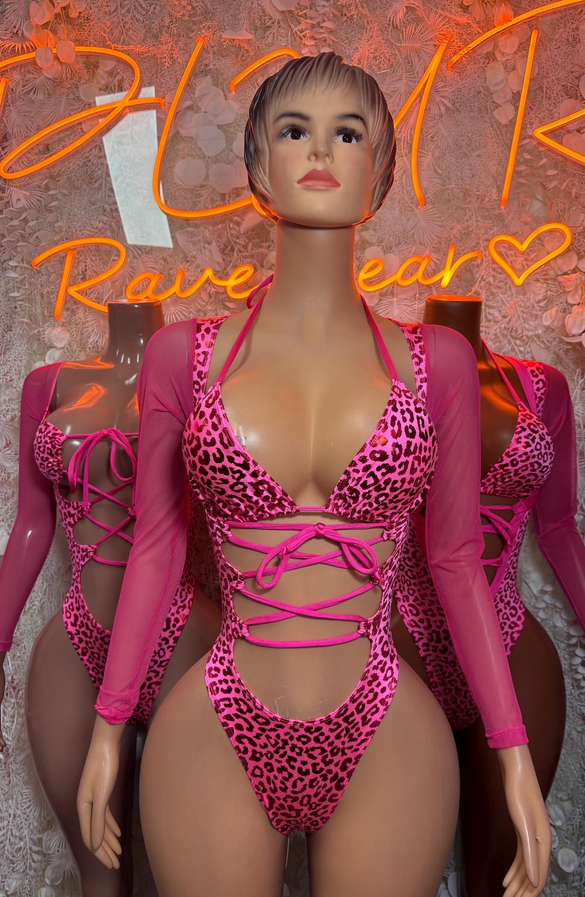 Bottlegirl Bodysuit Hot Pink Cheetah Metallic  - One Piece Bartender Outfit,  Dancewear, Party Clubwear ( small and medium left )