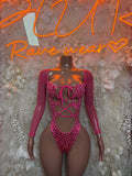 Bottlegirl Bodysuit Hot Pink Cheetah Metallic  - One Piece Bartender Outfit,  Dancewear, Party Clubwear ( small and medium left )