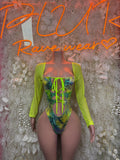 Tropical Print Bodysuit Women - Bottle Girl Bartender Outfit, Rave Festival Dancewear Clubwear