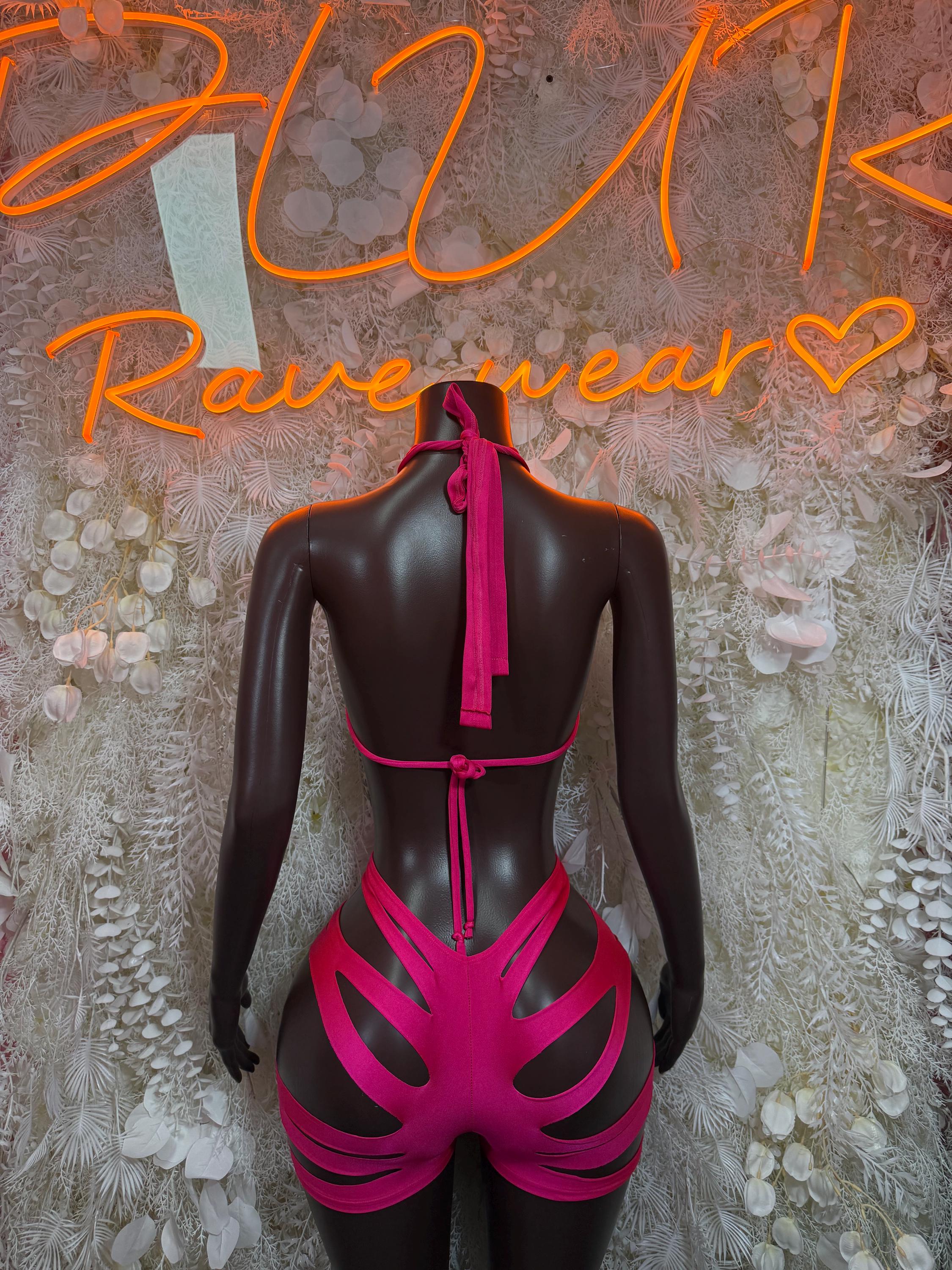 Festival Clothing Pink Two Piece Rave Outfit, Clubwear, Performance Costume,  Party Clubwear