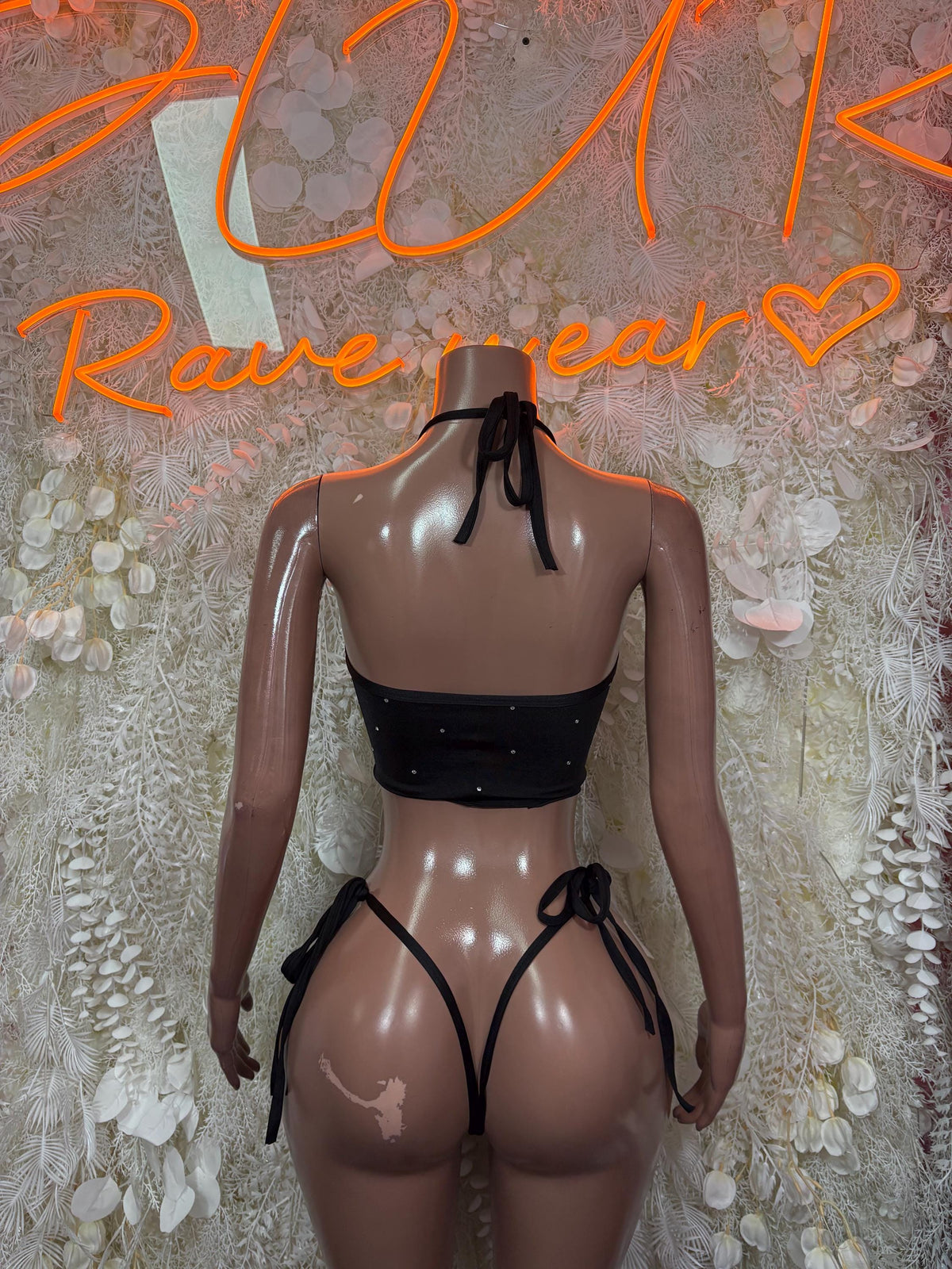 Black Bikini Two Piece Swimwear Rave Festival Wear - Exotic Dancewear Clubwear Bottle Girl Ravewear - image 2